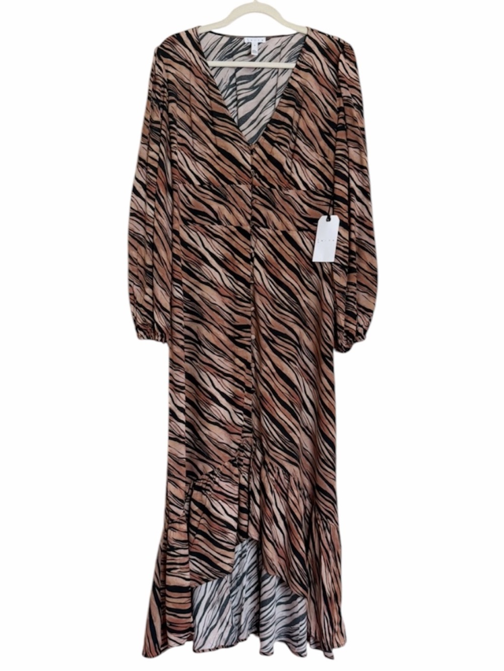 Leith Taupe and Black Zebra-Print V-Neck Maxi Dress Size Medium. NWT